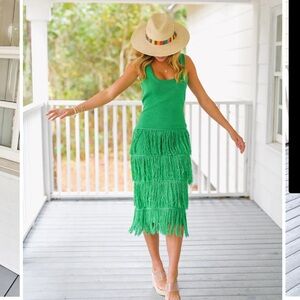 Green knit tassel dress